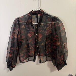 Forever 21 Black Floral Sheer Blouse